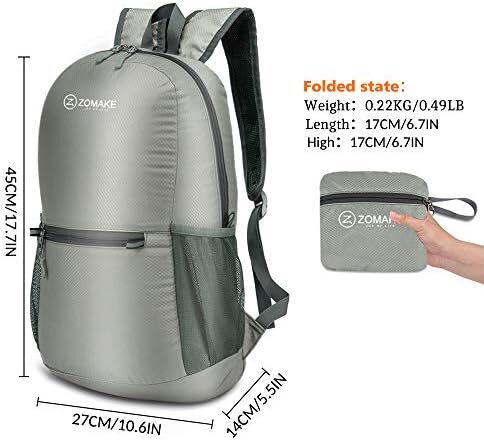 کوله‌پشتی کوچک قابل بسته‌بندی ZOMAKE 20L، کوله‌پشتی کوچک تاشو پیاده‌روی - کیف مسافرتی کوله‌پشتی ضد آب جیبی برای کمپینگ ورزشی مردانه در فضای باز، زنان، مدرسه راهپیمایی، سفر با دوچرخه Image