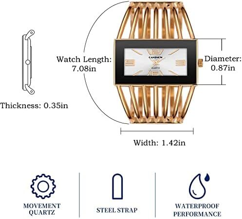 ساعت مچی زنانه، ساعت زنانه النگو ساعت مچی زنانه کوارتز ساعت مچی زنانه با صفحه مستطیل شکل ساعت مچی شیک لوکس بند اسکلت کلاسیک کوارتز ساعت زنانه هدیه زیبا برای زنان Image