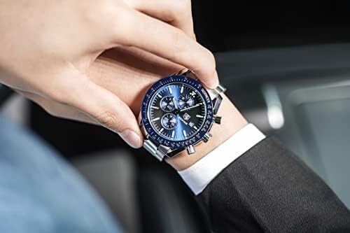 ساعت مچی مردانه BY BENYAR ساعت چند کاره کرونوگراف تاریخ کوارتز مردانه استیل ضد زنگ مشکی/بند چرم قهوه ای آنالوگ ساعت مچی هدیه برای مردان مشاغل معمولی Image