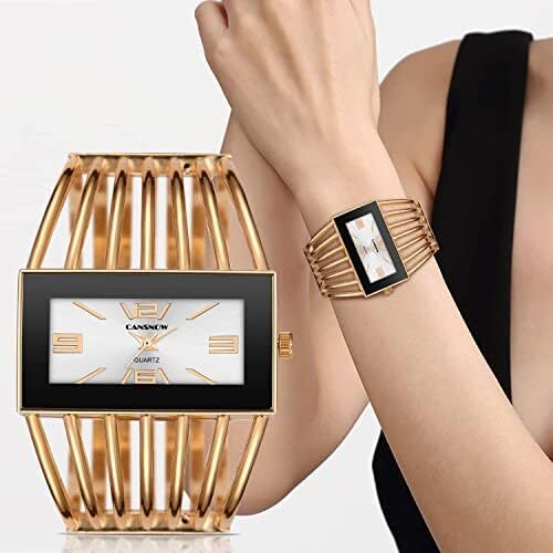 ساعت مچی زنانه، ساعت زنانه النگو ساعت مچی زنانه کوارتز ساعت مچی زنانه با صفحه مستطیل شکل ساعت مچی شیک لوکس بند اسکلت کلاسیک کوارتز ساعت زنانه هدیه زیبا برای زنان