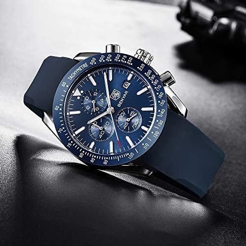 ساعت مچی مردانه BY BENYAR ساعت چند کاره کرونوگراف تاریخ کوارتز مردانه استیل ضد زنگ مشکی/بند چرم قهوه ای آنالوگ ساعت مچی هدیه برای مردان مشاغل معمولی Image