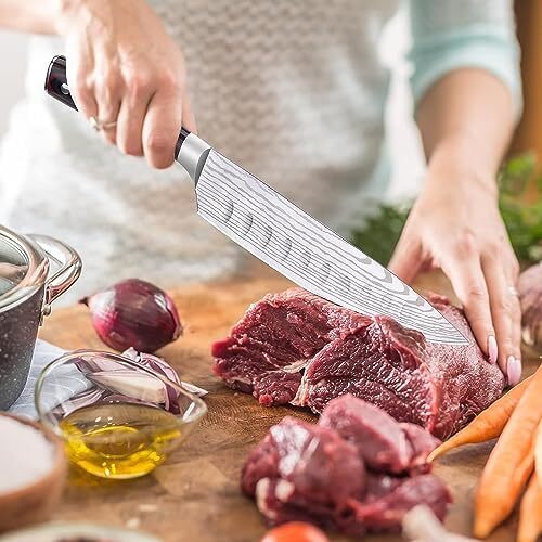 چاقوی سرآشپز آستیل‌وی 8 اینچی، چاقوی آشپزخانه فوق‌العاده تیز، چاقوی خانگی 7Cr17Mov، چاقوی ارگونومیک با دسته پاکاود، انتخاب چاقو و ابزار آشپزخانه Image