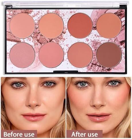 پالت رژگونه، آرایش 8 رنگ کانتور و پالت هایلایت رژگونه مات رژگونه پودر Bright Shimmer Face Cosmetics Blusher پالت رژگونه روشن صورت با برس رژگونه