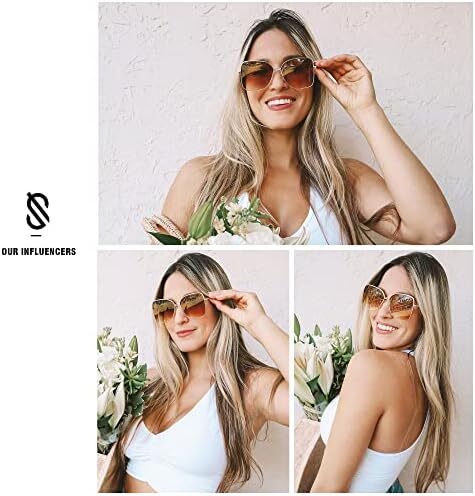 عینک آفتابی SOJOS Fashion Square Aviators برای زنان با لنز آینه تخت SJ1082 Image