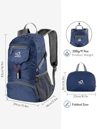 کوله پشتی کوچک تاشو فوق سبک WATERFLY: 20 لیتری کوله پشتی کوهنوردی با قابلیت بسته بندی سبک وزن کوله پشتی کوهنوردی در فضای باز کوله پشتی ورزشی در فضای باز کوله پشتی مسافرتی زنانه مردانه