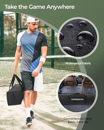 توری پیکلبال SANGMUCEN، ست توری پیکلبال با سایز تنظیمی 22 FT و شبکه نیمه زمین 11 FT، توری قابل حمل Pickleball برای زمین درایو، قاب فلزی مقاوم در برابر آب و هوا، توری پلی اتیلن قوی Image