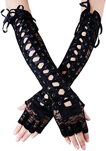 دستکش زنانه بدون انگشت JISEN با آرنج بند استیمپانک گرم کننده بازو Image