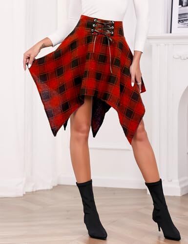 دامن های کوتاه چهارخانه گوتیک IDEALSANXUN برای دامن های چهارخانه کمر بلند زنانه Image