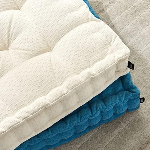 بالش کف مدیتیشن Getmo Resin، کوسن کف بزرگ، بالش‌های مربعی برای نشستن بزرگسالان، کوسن مراقبه ضخیم چنیل برای اتاق نشیمن یوگا بالکن تاتامی فضای باز، 20x20 اینچ، بژ Image