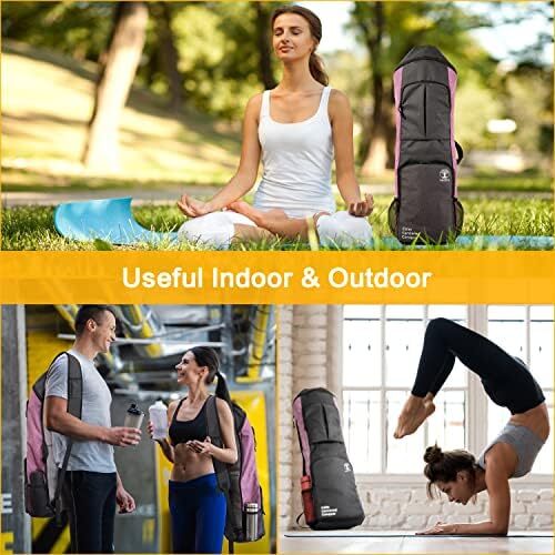کریر نگهدارنده تشک یوگا Warrior2، کوله پشتی یوگا متناسب با تشک 1/2 اینچی ضخیم، جیب های بزرگ و جا بطری آب | کیسه حمل کامل تشک یوگا زیپ مخصوص مردان باشگاه ورزشی لوازم جانبی یوگا دوچرخه مسافرتی Image