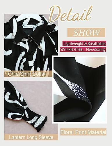 Prettywear زنانه دکمه دار پیراهن فانوس بلند پیراهن آستین بلند سایز بلوز گاه به گاه تاپ چکیده چاپ شده Image