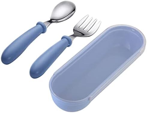 کیت ابزار غذاخوری کودک KASTWAVE 1 با دسته سیلیکونی، شامل چنگال و قاشق استیل ضد زنگ برای کودکان و نوزادان، با کیف سفر Image