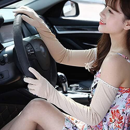دستکش های ضد آفتاب سبک وزن زنانه محافظ در برابر اشعه ماوراء بنفش تابستانی دستکش های نخی رانندگی Image