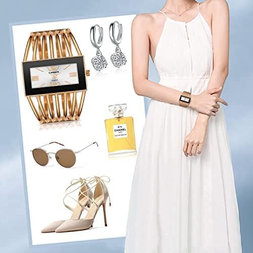 ساعت مچی زنانه، ساعت زنانه النگو ساعت مچی زنانه کوارتز ساعت مچی زنانه با صفحه مستطیل شکل ساعت مچی شیک لوکس بند اسکلت کلاسیک کوارتز ساعت زنانه هدیه زیبا برای زنان Image