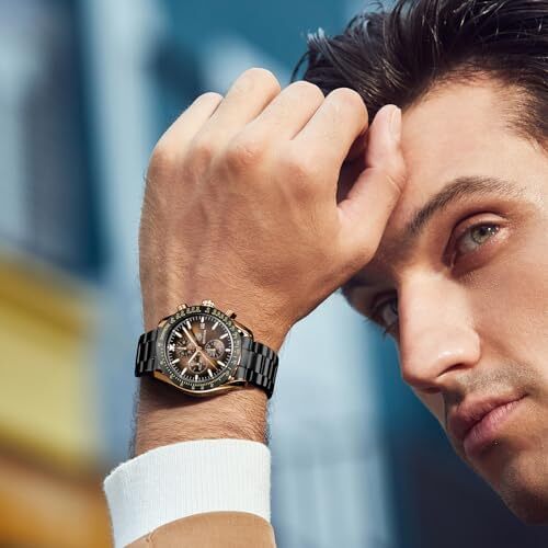 ساعت مچی مردانه BY BENYAR ساعت چند کاره کرونوگراف تاریخ کوارتز مردانه استیل ضد زنگ مشکی/بند چرم قهوه ای آنالوگ ساعت مچی هدیه برای مردان مشاغل معمولی Image