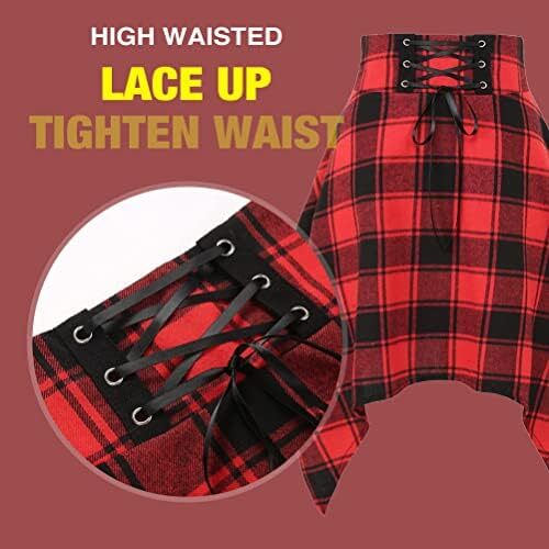 دامن های کوتاه چهارخانه گوتیک IDEALSANXUN برای دامن های چهارخانه کمر بلند زنانه Image