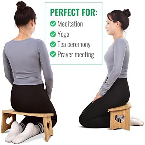 نیمکت مدیتیشن تاشو زانویی مدیتیشن مدیتیشن نیمکت زانو زدن مدفوع بامبو نیمکت یوگا برای تمرین طولانی مدت شامل صندلی سیزا تاشو برای یوگا مدیتیشن یا دعا Image