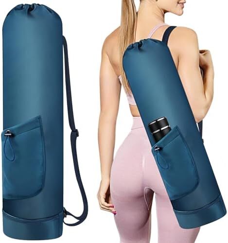 کیسه تشک یوگا گردنفتات با بطری آب، جا متحرک یوگا با بند کامل با بند قابل تنظیم نگهدارنده تشک یوگا با کیسه های یوگا ضد آب جیبی برای زنان مردانه Image