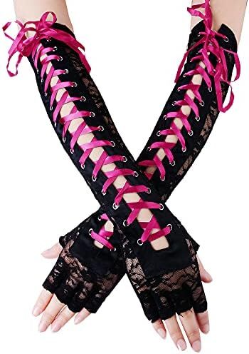 دستکش زنانه بدون انگشت JISEN با آرنج بند استیمپانک گرم کننده بازو Image