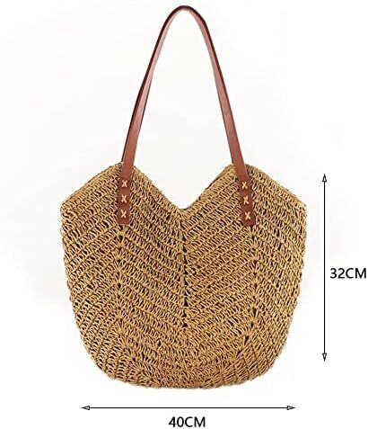 کیف دستی حصیری با ظرفیت بزرگ Aktudy، کیف دستی شانه ای توخالی برای زنان کیف ساحلی مسافرتی تابستانی Image