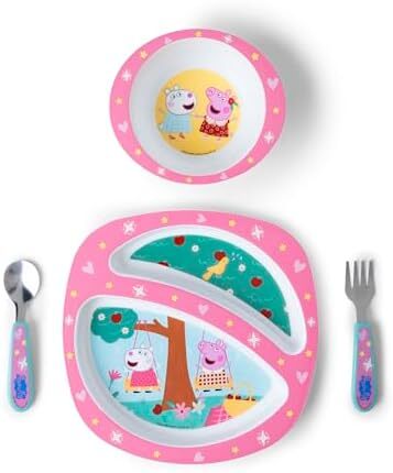 ست ظروف غذاخوری پیپا پیگ - شامل بشقاب، کاسه تقسیم شده و قاشق و چنگال - مناسب برای ماشین ظرفشویی و بدون BPA - ۴ عدد