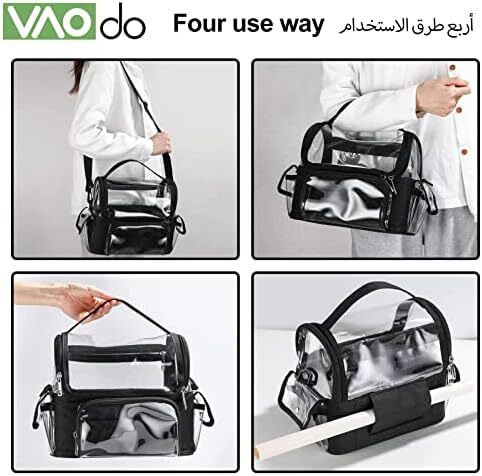 کیف کیسه براش آرایشی VAODO، جای برس آرایش مسافرتی چند منظوره، کیسه سازماندهی ابزار آرایش ضد آب با ظرفیت بالا، با تسمه ها و تقسیم کننده های قابل تنظیم، مشکی شفاف Image