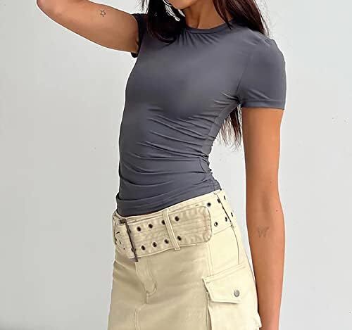 تی شرت آستین کوتاه تمرینی تیشرت یقه گرد زنانه بیگرام باریک و باریک Image