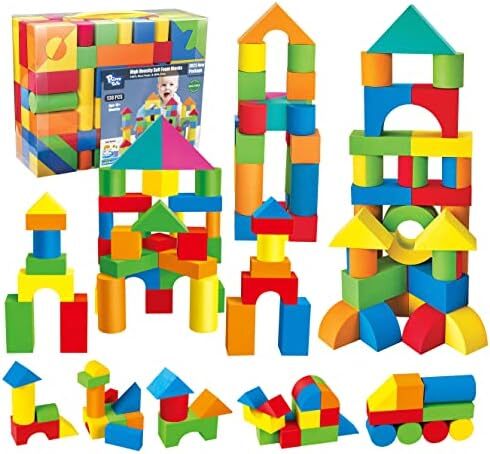 اسباب بازی های فومی Pairez برای کودکان نوپا، مجموعه 138 تکه بلوک های نرم ساخت و ساز، اسباب بازی های آموزشی و هدیه برای کودکان، پسران و دختران 18 ماه به بالا و 1-3 سال Image