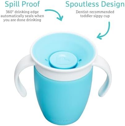 لیوان آموزشی ۳۶۰ درجه مانچکین، لیوان ضد نشت و بدون نشتی با دسته برای نوزادان و کودکان، ظرفیت ۷ اونس، مناسب برای ۶ ماه به بالا، آبی Image