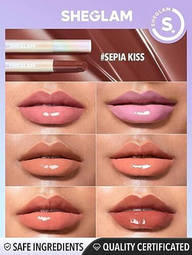 آرایش SHEGLAM - Pout-Perfect Shine Lip Plumper - Moisturizing Plumping Solid Lip Glass Non Lip Nourishing (Sepia Kiss)