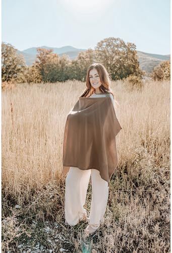 پوشش شیردهی کنسی موسلین برای شیردهی نوزاد، پوشش شیردهی ۱۰۰٪ نخی قابل تنفس با حلقه سخت برای پیشبند شیردهی مادر، چندمنظوره برای صندلی خودرو، قهوه‌ای (BRJ05) Image