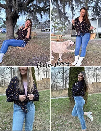 Prettywear زنانه دکمه دار پیراهن فانوس بلند پیراهن آستین بلند سایز بلوز گاه به گاه تاپ چکیده چاپ شده Image
