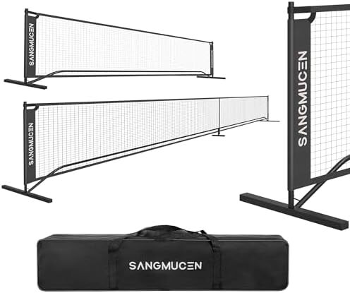 توری پیکلبال SANGMUCEN، ست توری پیکلبال با سایز تنظیمی 22 FT و شبکه نیمه زمین 11 FT، توری قابل حمل Pickleball برای زمین درایو، قاب فلزی مقاوم در برابر آب و هوا، توری پلی اتیلن قوی Image
