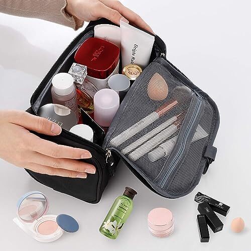 کیف لوازم آرایش مردانه، زنانه تینی آویز ضد آب کیف لوازم آرایشی نایلونی سازمان دهنده مسافرتی کیف لوازم آرایشی واش مورد نیاز (مشکی) Image