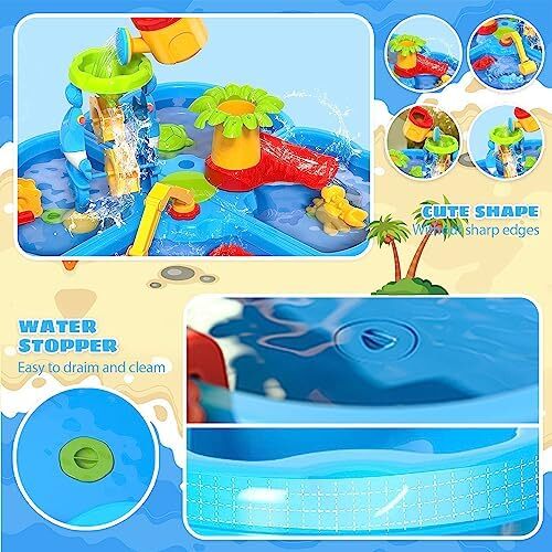 میز آب کودکان ERTYU 4 در 1 میز آب شنی اسباب بازی های فضای باز برای کودکان نوپا میزهای بازی آبی کودکان و نوجوانان اسباب بازی های ساحلی تابستانی هدایای تولد اسباب بازی های پسرانه دخترانه 3 تا 9 ساله (4 در 1 میز آبی) Image