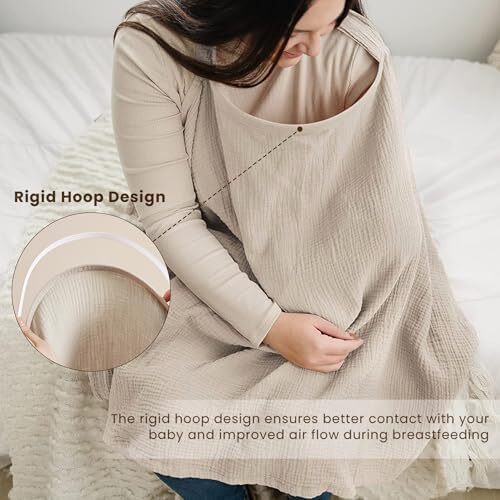 پوشش شیردهی کنسی موسلین برای شیردهی نوزاد، پوشش شیردهی ۱۰۰٪ پنبه‌ای با حلقه سخت برای پیشبند مادر، گندم تابستانی (BRJ07) Image