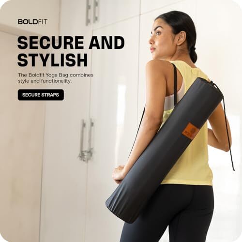 کیف روکش تشک یوگا Boldfit کیف مت یوگا مشکی برای حمل تشک ورزش کیف یوگا پلی استر با بند کشی و بند کاور کیسه تشک یوگا فیت جهانی فقط برای مردان کیف یوگا زنانه کاور یوگا - مشکی Image