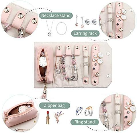 Vlando 1 ست کیف آرایشی و کیف رول جواهرات، کیف مسافرتی چرم PU صورتی Image