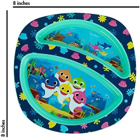The First Years Baby Shark 4-Piece Toddler Mealtime Feeding Set with Dishwasher Safe Bowl, Plate, Fork & Spoon Image