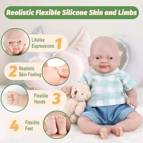 Vollence 7 اینچ Micro Preemie Full Body Silicone Baby Doll Boy Lifelike Mini Reborn Doll Surprice Children Anti-Stress, Ned painted Image