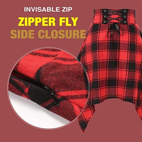 دامن های کوتاه چهارخانه گوتیک IDEALSANXUN برای دامن های چهارخانه کمر بلند زنانه Image