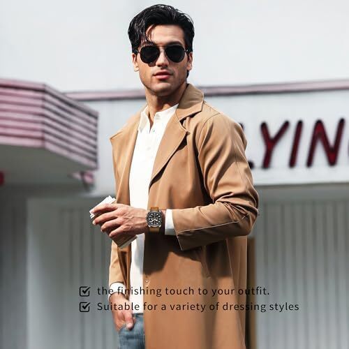 ساعت مچی مردانه BY BENYAR ساعت چند کاره کرونوگراف تاریخ کوارتز مردانه استیل ضد زنگ مشکی/بند چرم قهوه ای آنالوگ ساعت مچی هدیه برای مردان مشاغل معمولی Image