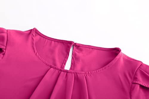 بلوز پارچه ابریشمی زنانه یقه گرد گاه به گاه زنانه TASAMO با آستین تاپ چین دار با سوراخ کلید منحنی Image
