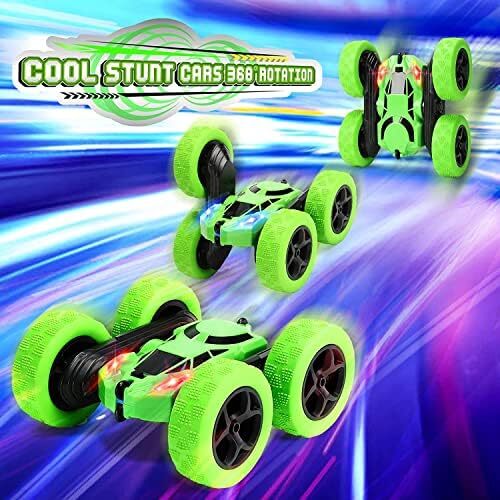 ریموت کنترل Swift RC Car Toys | ماشین شیرین کاری برای پسران 3 تا 12 ساله | RC Cars 360 درجه چرخش دو طرفه چرخش 4WD 2.4Ghz ماشین اسباب بازی در فضای باز برای هدایای تولد کودکان (سبز) Image