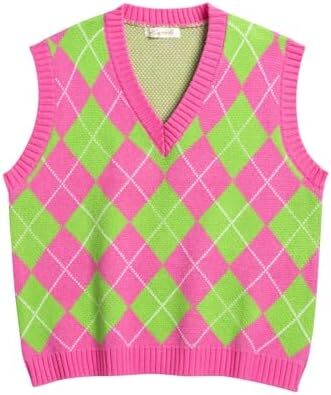 جلیقه ژاکت بافتنی Hyipels Argyle زنانه Y2K لباس بافتنی چهارخانه مدل لباس بافتنی Preppy Style V یقه تاپ تانک دخترانه Image