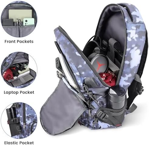 کوله پشتی مسافرتی XQXA، کوله پشتی پیاده روی ضد آب با ظرفیت 45 لیتری کوله پشتی لپ تاپ 17.3 اینچی مردانه کوله پشتی کوهنوردی زنانه برای کمپینگ ورزشی در فضای باز Image