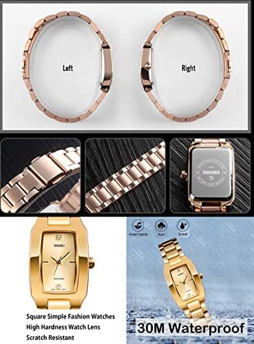 ساعت SKMEI برای زنانه زنانه زنانه ساده لوکس ضد زنگ مربعی مدل لباس ضد آب کوارتز آنالوگ کوچک و باریک لباس گاه به گاه همسر هدیه دخترانه ساعت مچی طلا Image