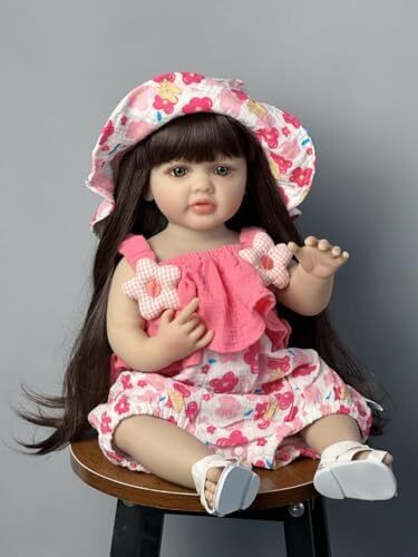 Nano Classic Neo Classic 22 inch 55 Cm Reborn Baby Doll نرم کامل بدن سیلیکونی نوزاد واقعی شبیه عروسک بچه عروسک اسباب بازی دخترانه هدیه (لباس صورتی) Image