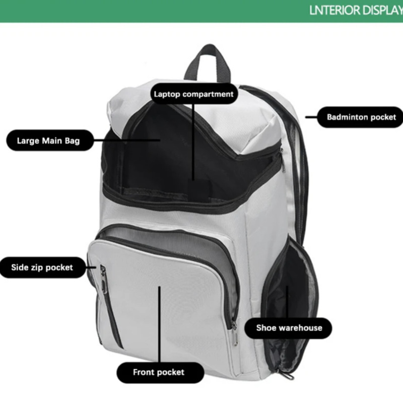 کیف کوله‌پشتی راکت تنیس حرفه‌ای بزرگ با محفظه کفش ضدآب | مناسب تنیس، بدمینتون، اسکواش و پیکل‌بال (نوجوان و بزرگسال) Image