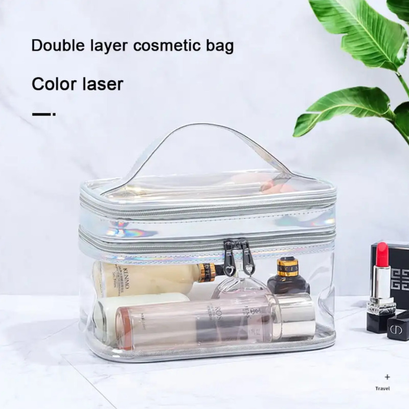 کیف آرایشی شفاف دو لایه ضدآب | مناسب سفر و نظم‌دهی لوازم بهداشتی و آرایشی Image